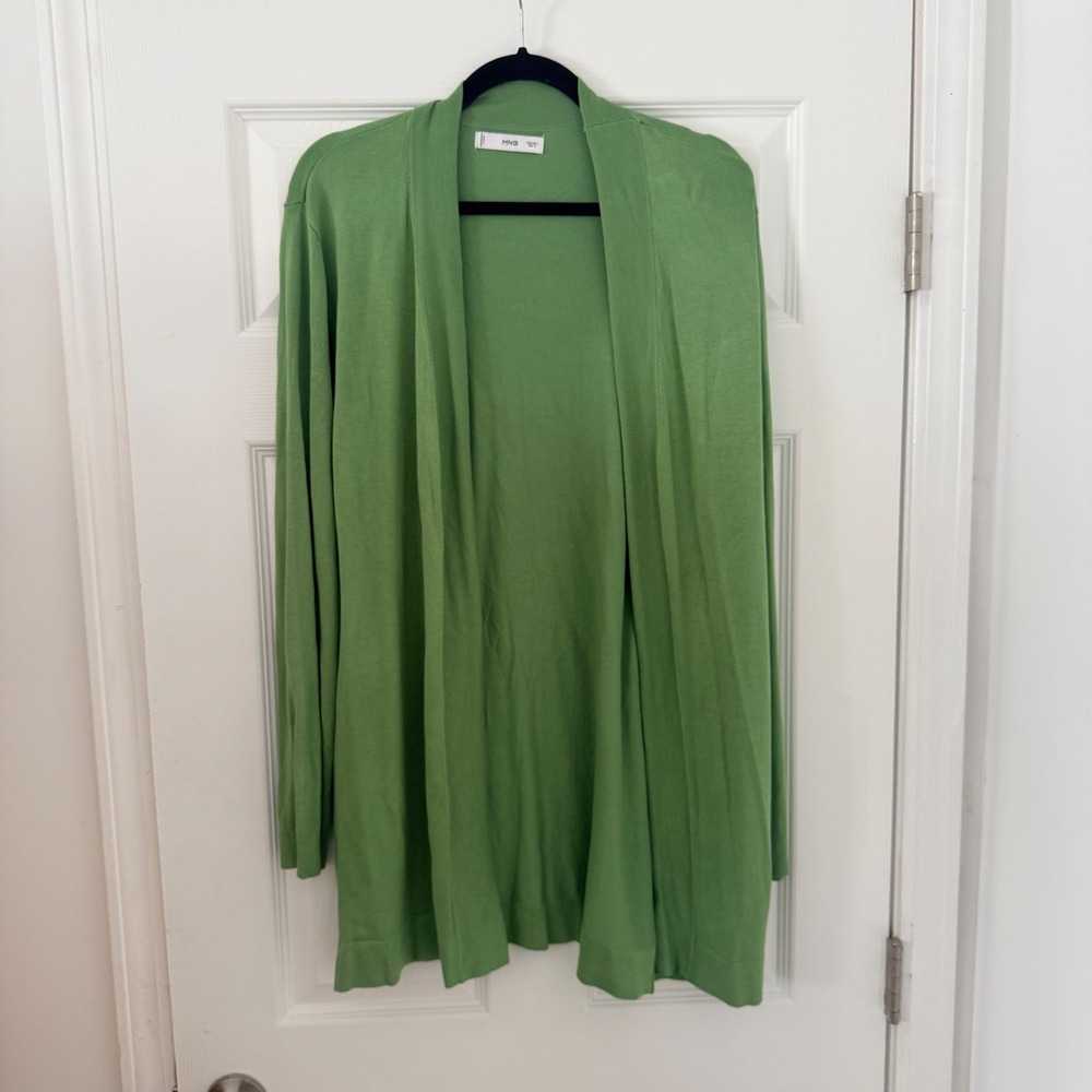 Mango MNG Green Open Front Long Sleeve Lightweight Knit Cardigan Womens Large